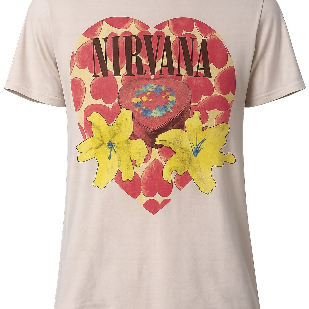 NIRVANA Heart and Floral Graphic Tee - Cream